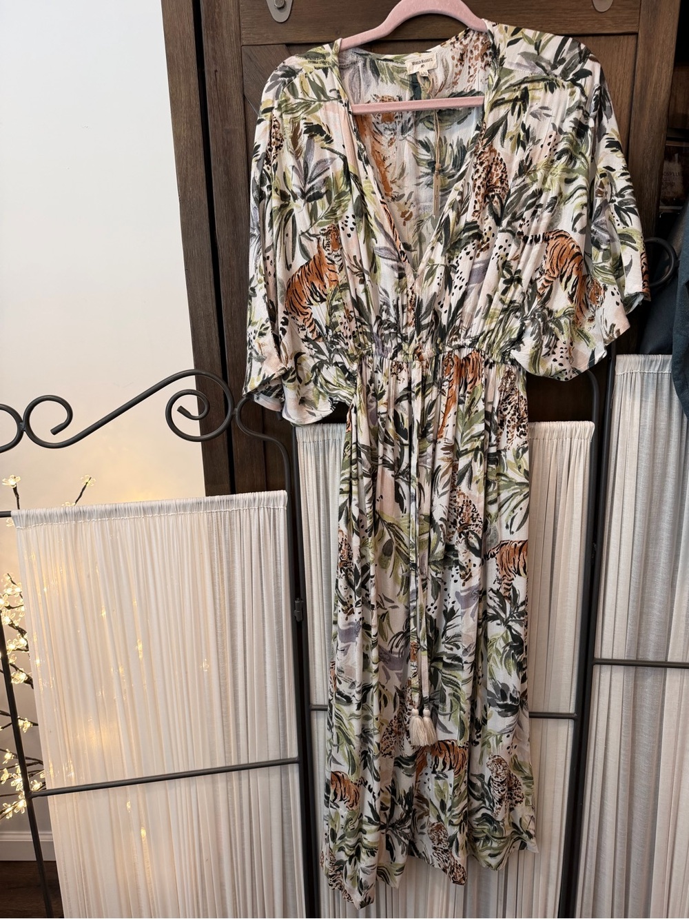 Cost Plus World Market Tropical Print Maxi Dress in Cream, Green and Orange